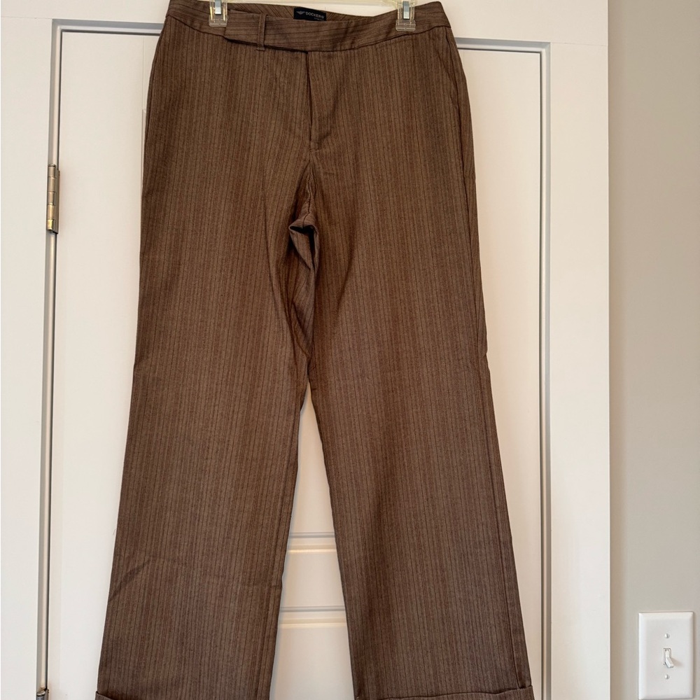 Dockers Women’s Brown Pinstripe Cuffed Wide Leg Pants Trousers - Size 12